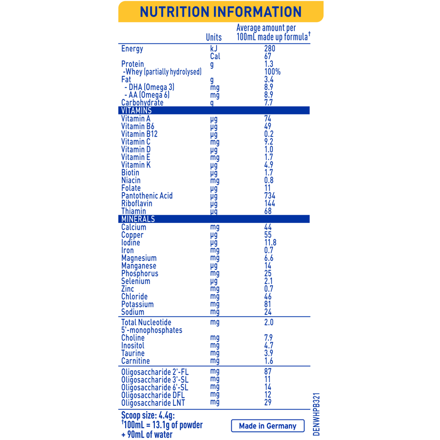 NAN SUPREMEpro 1 800g - Nutrition Information Panel